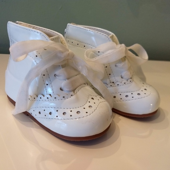 girls white patent boots